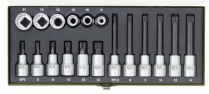 Special socket set for multi-tooth screws XZN (18 pieces)