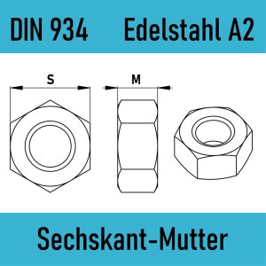DIN 934 6KT-Mutter Edelstahl A2 blank
